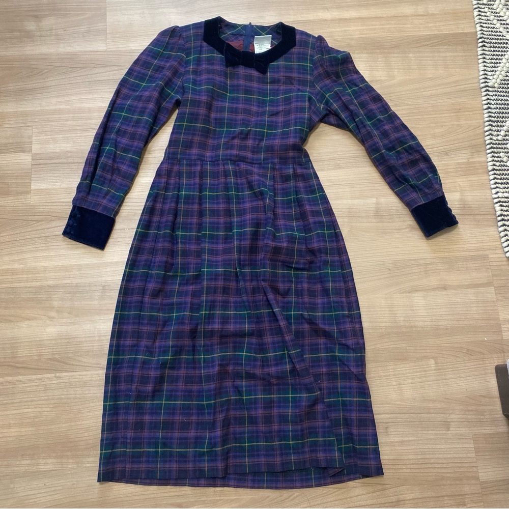 Laura Ashley Wool Plaid Bow Dress